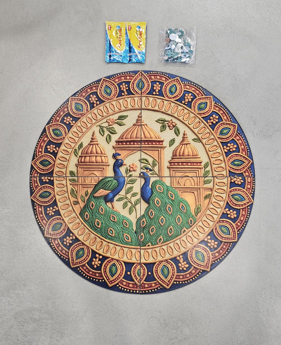 NO LED CANDLES India’s First 3D DIY Rangoli Kit with Mirror Design  | 17 Inch(Palace Peacock)