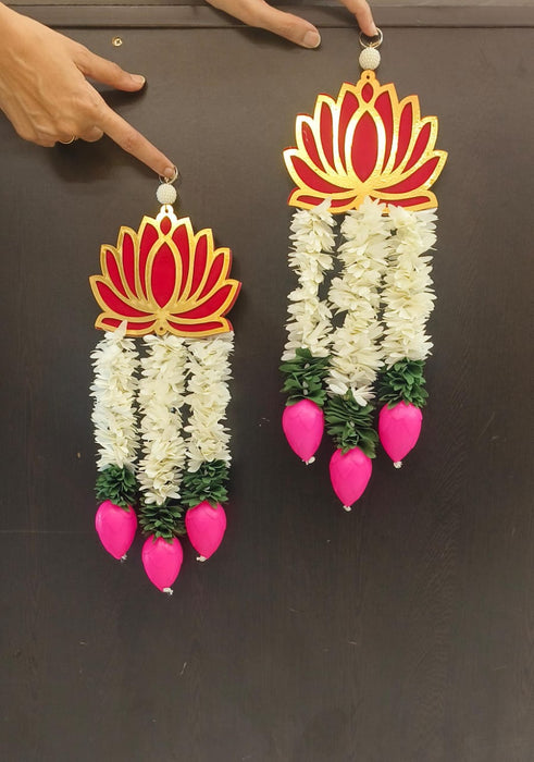 2 Pcs Kamal Hanging With Hook Wall Hangings Decoration, Door Side Décor hangings, Door Toran, Traditional Design for Home, Room, Mandir Décor Items, Pooja Décor, Diwali New Year decorative