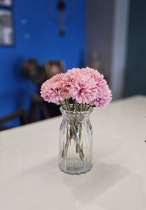 15 Pcs Artificial Chrysanthemum Ball Hydrangea Flower Stick for Home, Office, Bedroom, Balcony, Living Room Decoration and Craft - (Pack of 15) (Without Vase Pot)