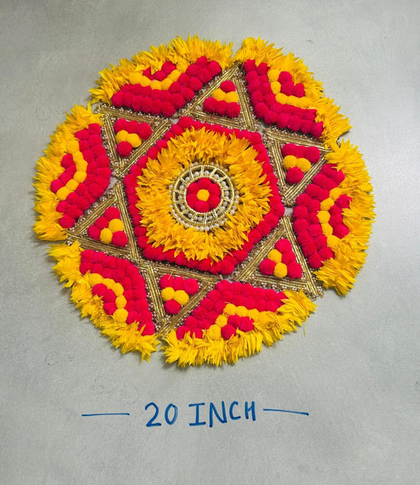 1 Piece Rajwadi Multi Colour Flower pompom Design Rangoli, Easy to Use. Just Set up with your own choice and make Rangoli for Floor Home Diwali Decoration DIY