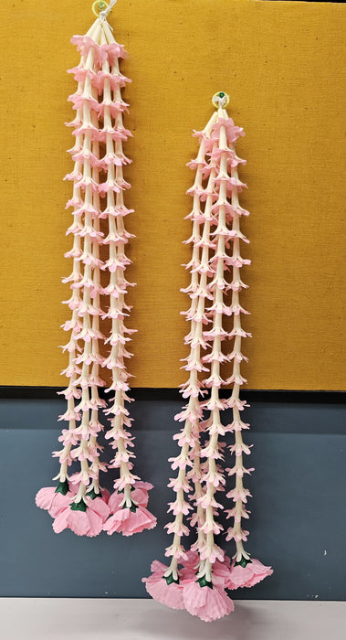 2 Pcs [10 Ladi] Dual Colour Carnation Side Hanging (25 Inch) | Rajnigandha & Galgota Flower Décor for Home, Diwali & Events