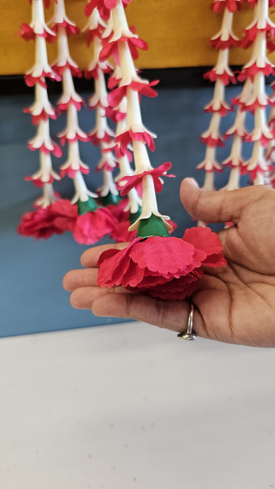 2 Pcs [10 Ladi] Dual Colour Carnation Side Hanging (25 Inch) | Rajnigandha & Galgota Flower Décor for Home, Diwali & Events