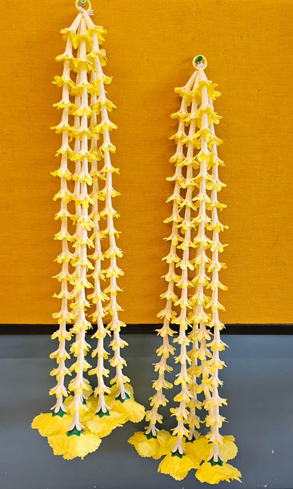 2 Pcs [10 Ladi] Dual Colour Carnation Side Hanging (25 Inch) | Rajnigandha & Galgota Flower Décor for Home, Diwali & Events