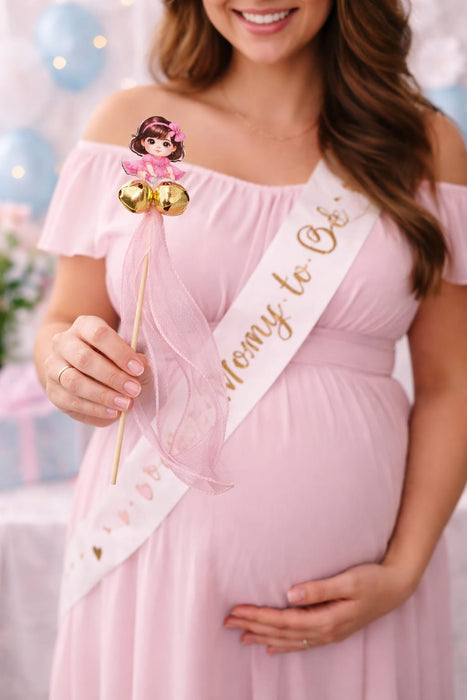 Baby Ghungroo Stick 10 Inch | Decorative Bell Stick for Baby Announcement, Baby Shower, Baby Girl & Boy, Kids Dance, Party & Festive Use