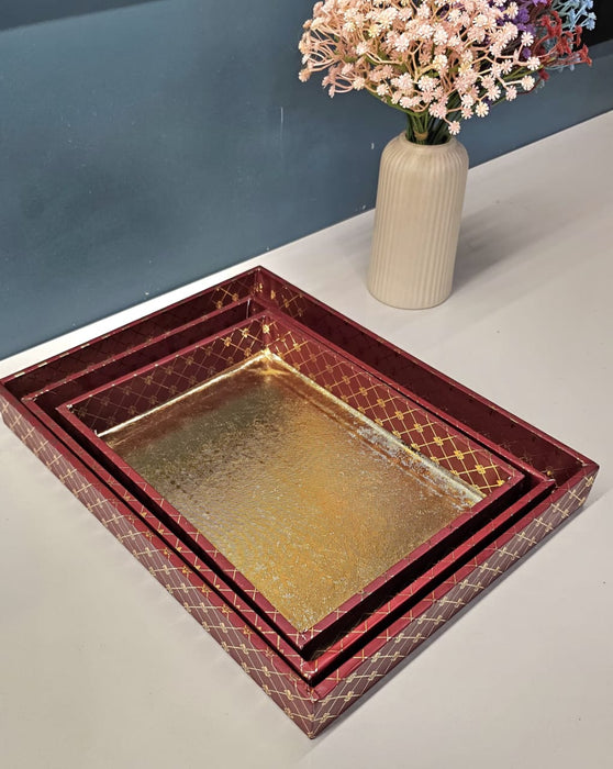 3 Pcs Multipurpose Golden MDF Cardboard Trays – Decorative Hamper & Gifting Packaging Set (9x12, 10x14, 12x16 Inches)