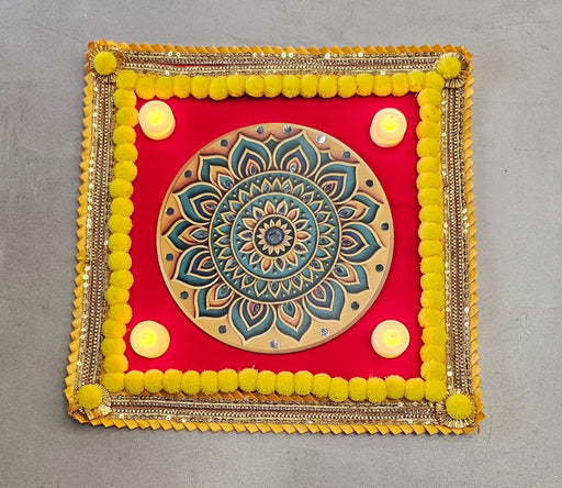 3D Mat Mandala Velvet  Rangoli with DIY Mirror Kit & 4 Free LED Candles – Festival Home Décor