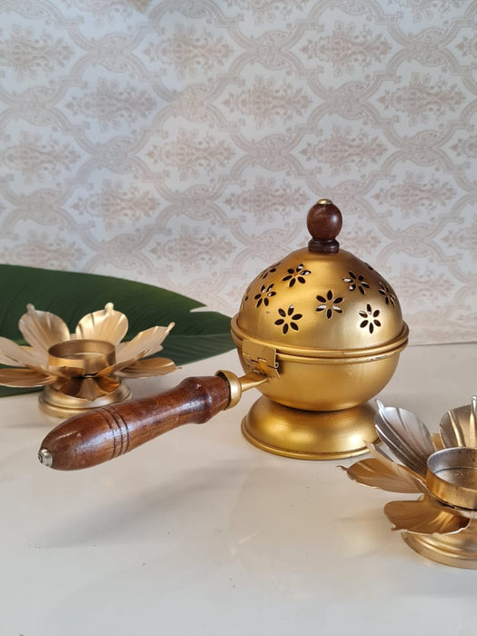 Combo Set of Dhoop Dani with Metal Lotus | Pooja, Home Purifying, Loban & Incense Burner, Diwali Décor