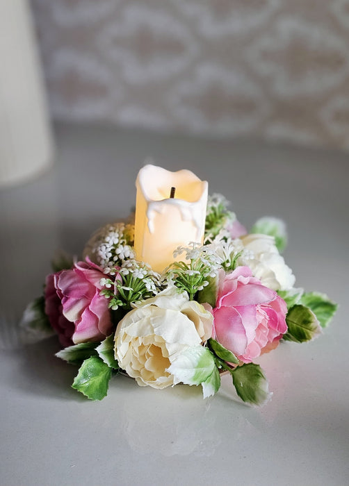 2 Pcs Artificial Flower Center Table Candle Holders with LED candle for Center Table Decor, LED Tealight Candle with Artificial Floral Arrangement, Home Decoration, Housewarming, Wedding, and Festive Decor(5 Inch)