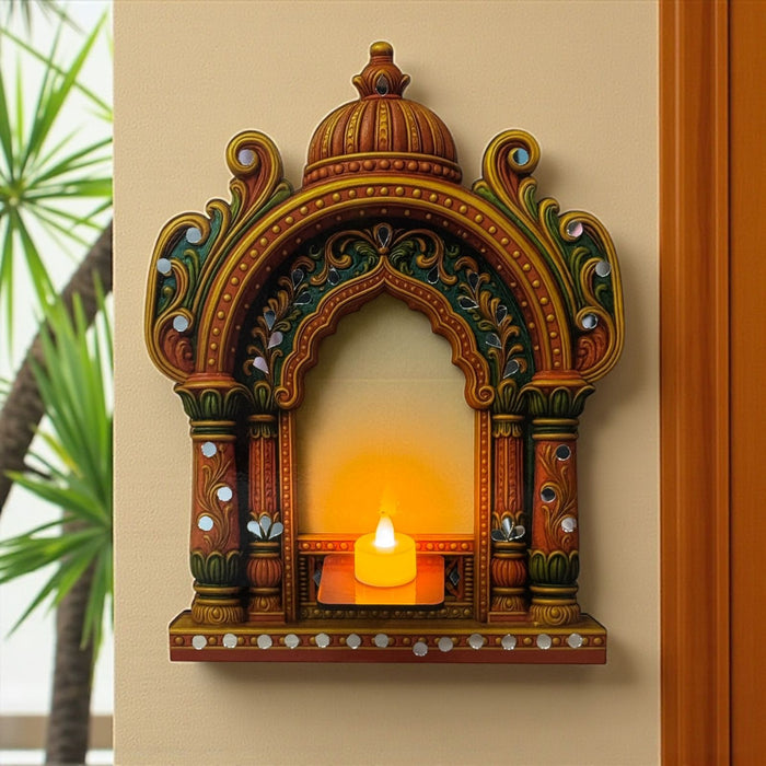 1 Pcs Handcrafted Jarukha Design Wooden Candle Holder –with FREE LED CANDLE with DIY KIT
