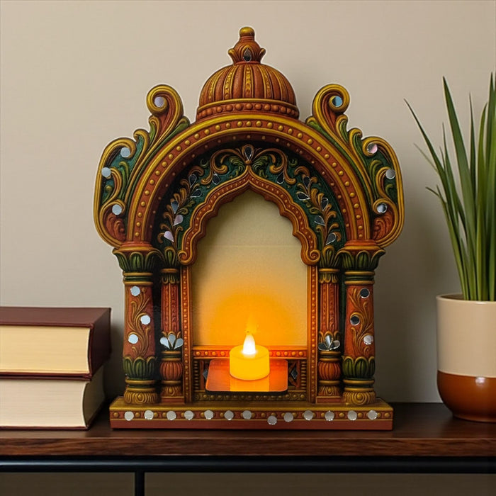 1 Pcs Handcrafted Jarukha Design Wooden Candle Holder –with FREE LED CANDLE with DIY KIT