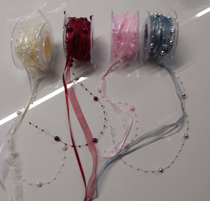 Pearl Beads Lace Ribbon Roll (4.5 Meter) for Decoration, Gift Packing, Wedding, DIY Craft & Hamper Decoration