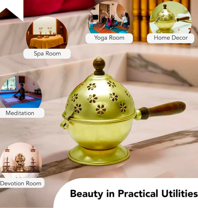 Combo Set of Dhoop Dani with Metal Lotus | Pooja, Home Purifying, Loban & Incense Burner, Diwali Décor
