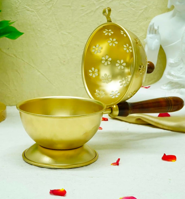 Combo Set of Dhoop Dani with Metal Lotus | Pooja, Home Purifying, Loban & Incense Burner, Diwali Décor