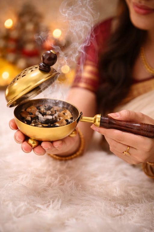 Premium Golden Metal Dhoop Dani for Pooja & Home Fragrance | Traditional Incense Burner with Elegant Finish