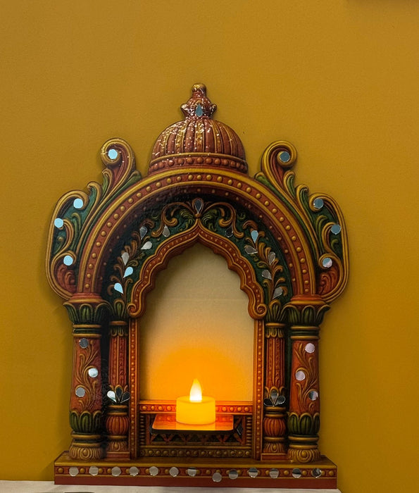 1 Pcs Handcrafted Jarukha Design Wooden Candle Holder –with FREE LED CANDLE with DIY KIT