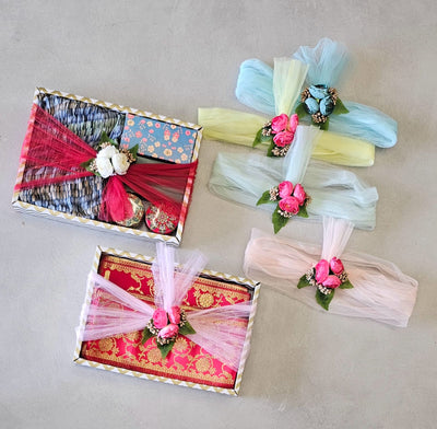 3 pcs Decorative Box with Net Band Combo – Stylish Multipurpose Storage & Gift Box for Weddings, Festivals & Home Décor, gifting, anniversary, birthday, functions, baby shower, gift wrapping, Return Gifts (3 box with 3 net band)