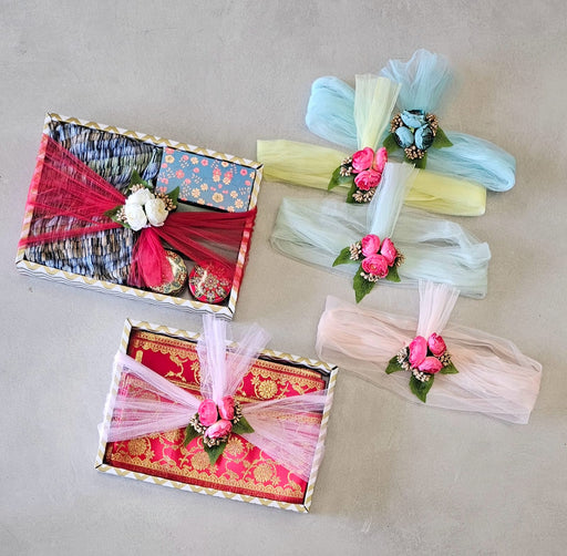 3 pcs Decorative Box with Net Band Combo – Stylish Multipurpose Storage & Gift Box for Weddings, Festivals & Home Décor, gifting, anniversary, birthday, functions, baby shower, gift wrapping, Return Gifts (3 box with 3 net band)