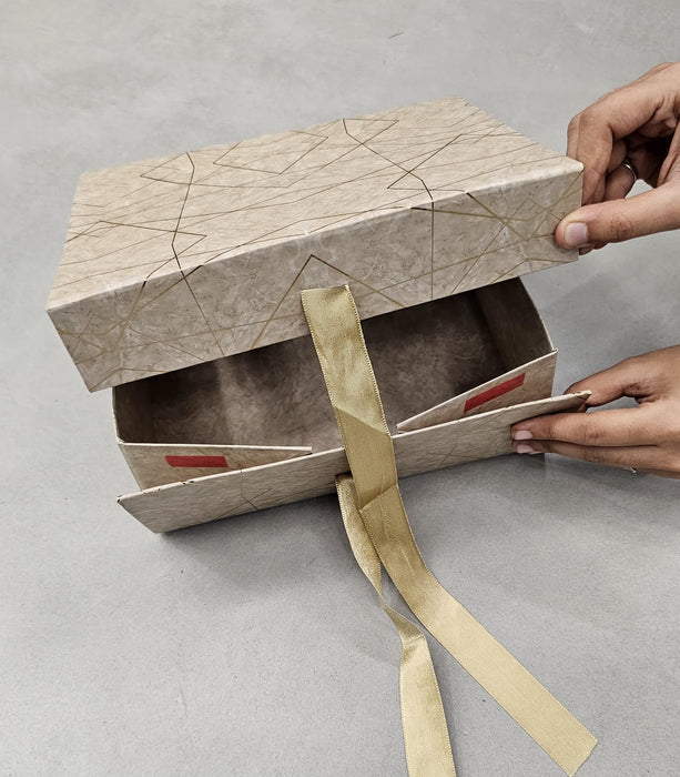 2 Pcs (26 x 21 x 11 cm) Multipurpose Decorative Folding Paper Cardboard/Rigid Box with satin ribbon,DIY Box for Gift Hamper,Valentine Gifting,Wedding gifing.