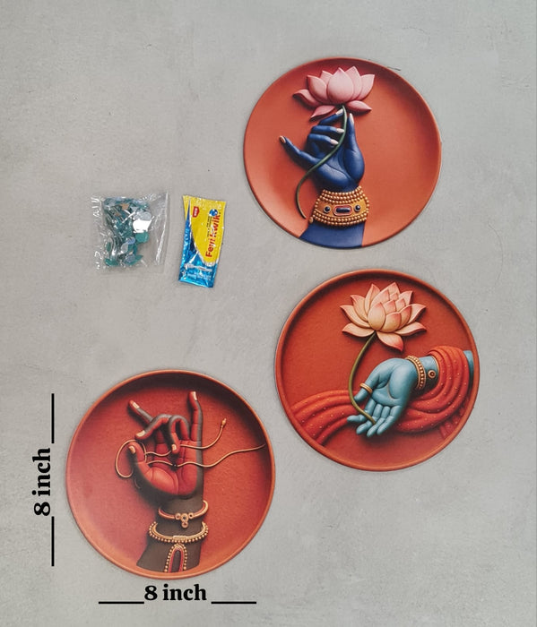 3 Pcs Terracotta Theme Wall Décor Plate Set | DIY Kit with Abhla & Glue | Home, Pooja Room & Diwali Decoration, Gifting
