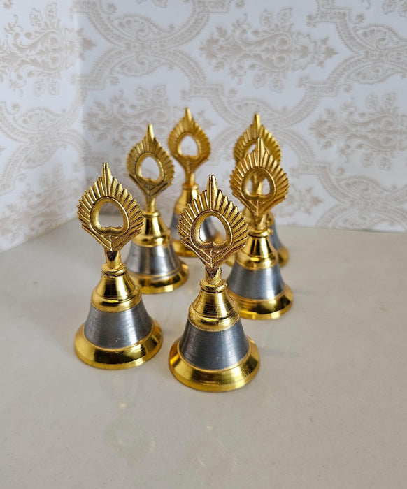 6 pcs Wedding Bell (Gantdi)for Home Mandir Décor, Marriage gungroo,Shadi -Sagai, Engagment,bride entry, aarti,Magal Phera bell, Barati Swagat, Varmala,christmas bell Stick, pooja, puja mandir (size 7 cm)