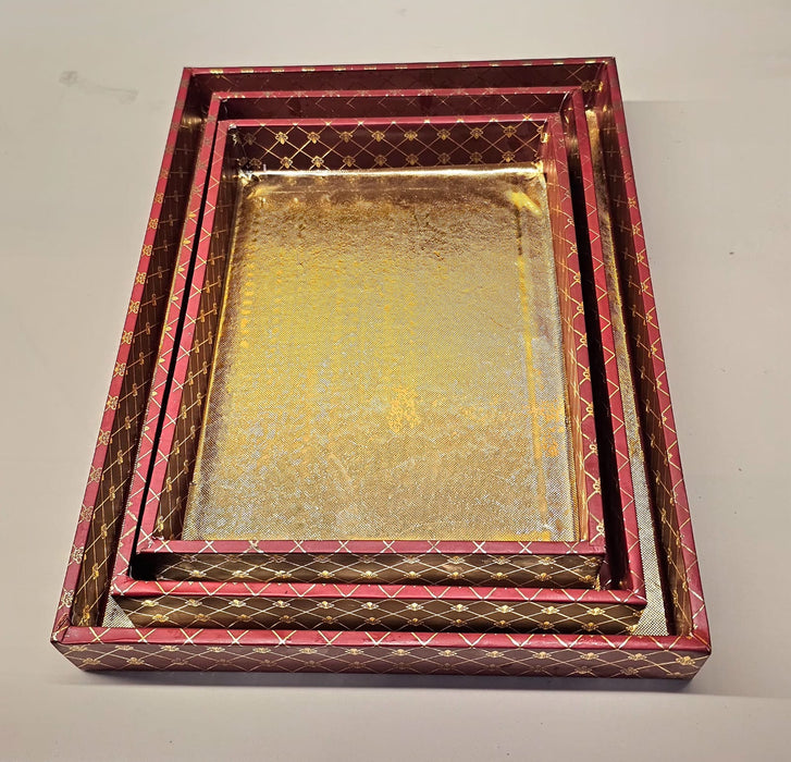 3 Pcs Multipurpose Golden MDF Cardboard Trays – Decorative Hamper & Gifting Packaging Set (9x12, 10x14, 12x16 Inches)