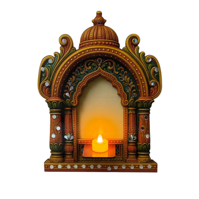 1 Pcs Handcrafted Jarukha Design Wooden Candle Holder –with FREE LED CANDLE with DIY KIT
