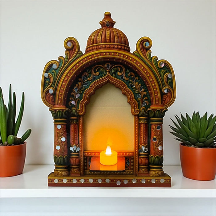 1 Pcs Handcrafted Jarukha Design Wooden Candle Holder –with FREE LED CANDLE with DIY KIT