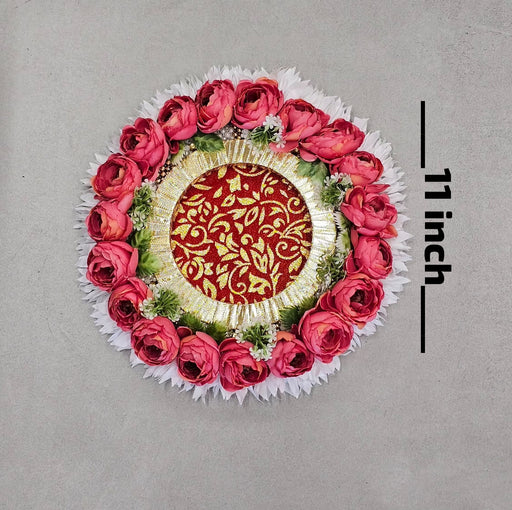 Handmade Floral Ring Platter/Pionee Platter  – Decorative Flower Ring Tray with Artificial Roses  for Wedding, Engagement | Pooja Platter, Center Table Decor,Gifting