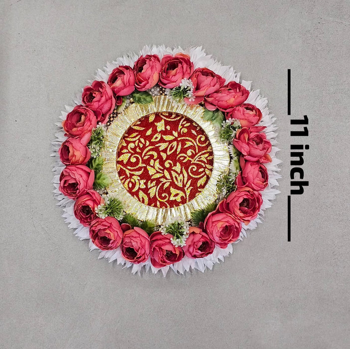 Handmade Floral Ring Platter/Pionee Platter  – Decorative Flower Ring Tray with Artificial Roses  for Wedding, Engagement | Pooja Platter, Center Table Decor,Gifting