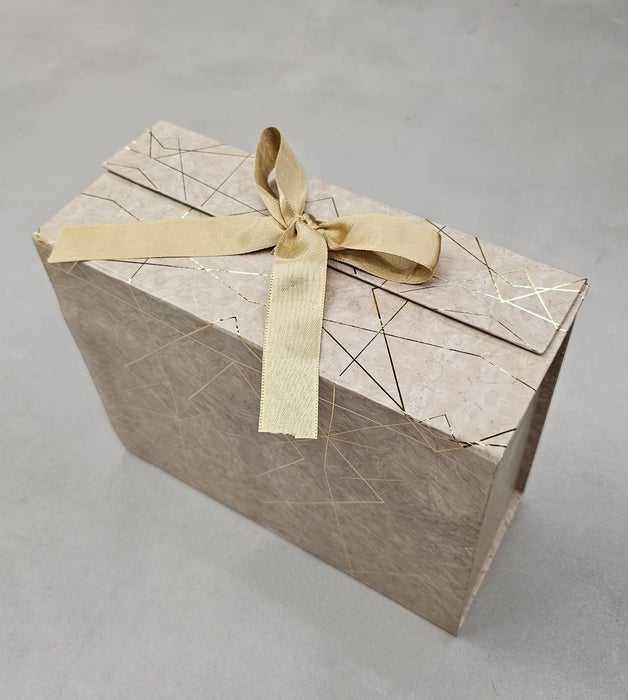 2 Pcs (26 x 21 x 11 cm) Multipurpose Decorative Folding Paper Cardboard/Rigid Box with satin ribbon,DIY Box for Gift Hamper,Valentine Gifting,Wedding gifing.