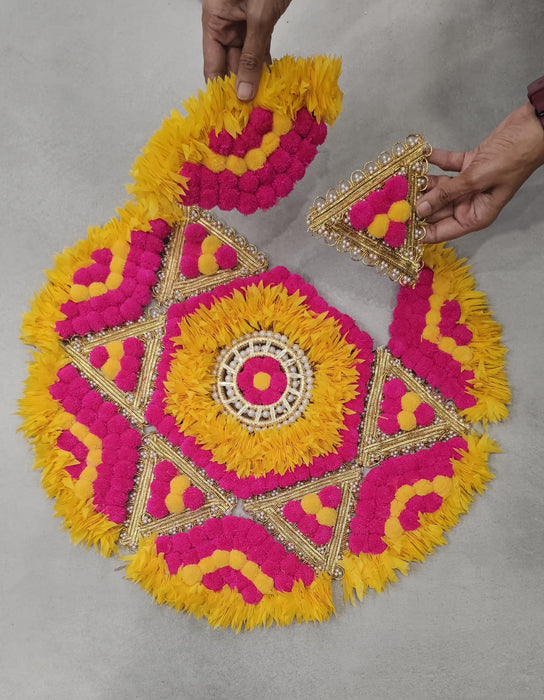 1 Piece Rajwadi Multi Colour Flower pompom Design Rangoli, Easy to Use. Just Set up with your own choice and make Rangoli for Floor Home Diwali Decoration DIY