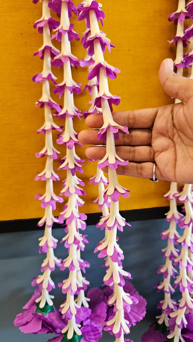 2 Pcs [10 Ladi] Dual Colour Carnation Side Hanging (25 Inch) | Rajnigandha & Galgota Flower Décor for Home, Diwali & Events