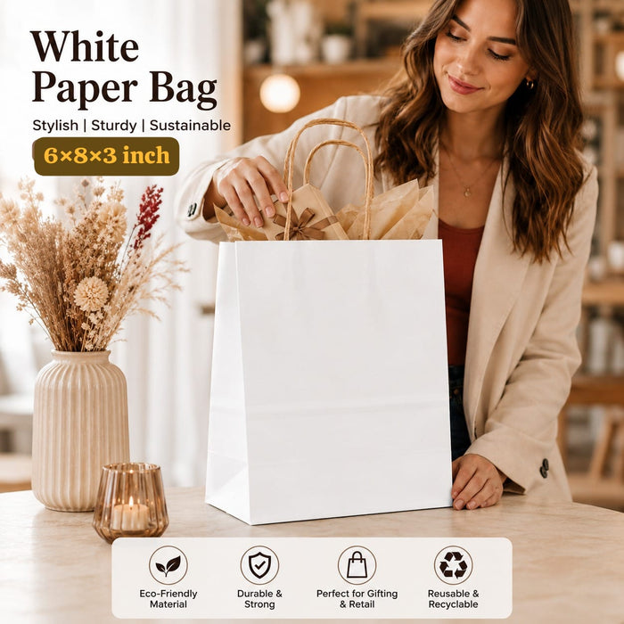 Premium Paper Gift Bag with Handle | Return Gift, Shopping & Packaging Bag | Available in Red, White, Black, Green & Brown