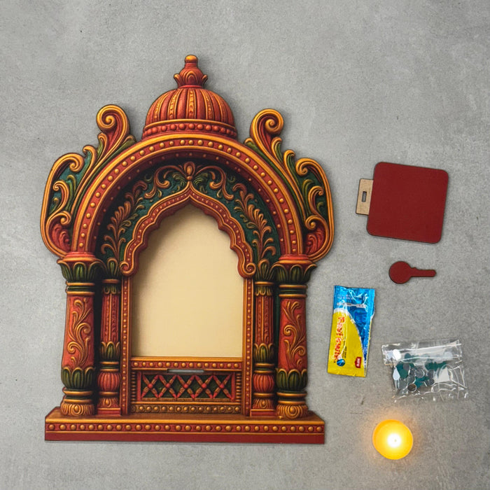 1 Pcs Handcrafted Jarukha Design Wooden Candle Holder –with FREE LED CANDLE with DIY KIT