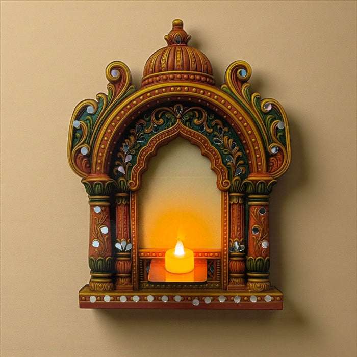 1 Pcs Handcrafted Jarukha Design Wooden Candle Holder –with FREE LED CANDLE with DIY KIT