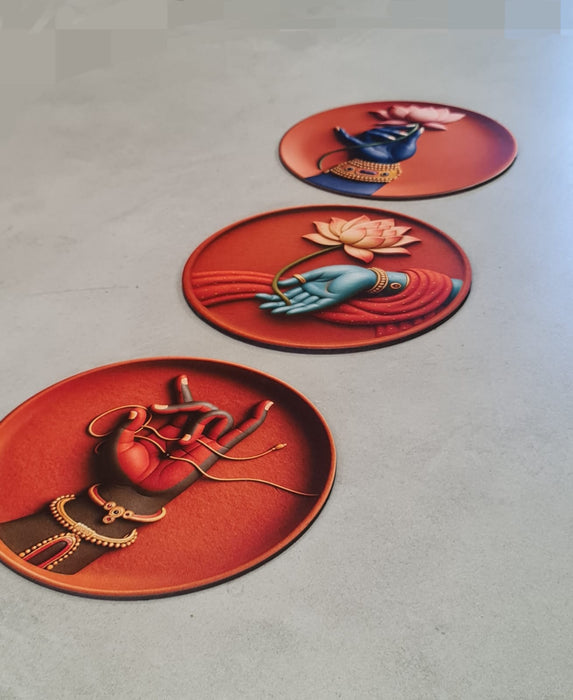 3 Pcs Terracotta Theme Wall Décor Plate Set | DIY Kit with Abhla & Glue | Home, Pooja Room & Diwali Decoration, Gifting