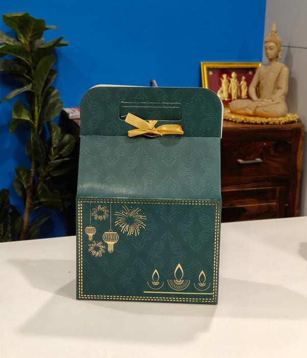 5 Pcs Bottle Green Diwali Hamper Boxes with Golden Embossed Print | Perfect for Diwali, Wedding & Party Gifting