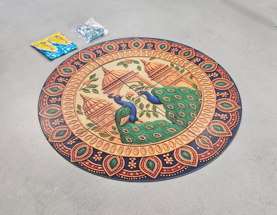 NO LED CANDLES India’s First 3D DIY Rangoli Kit with Mirror Design  | 17 Inch(Palace Peacock)