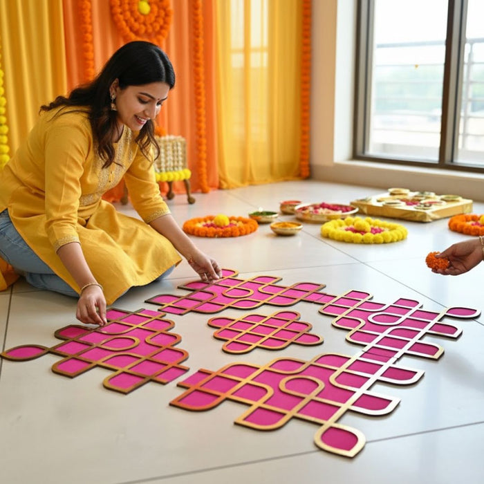 1 Pc Kolam Rangoli 3ft x 3ft [36 inch] – Wedding, Haldi & Mehndi Ceremony Decor