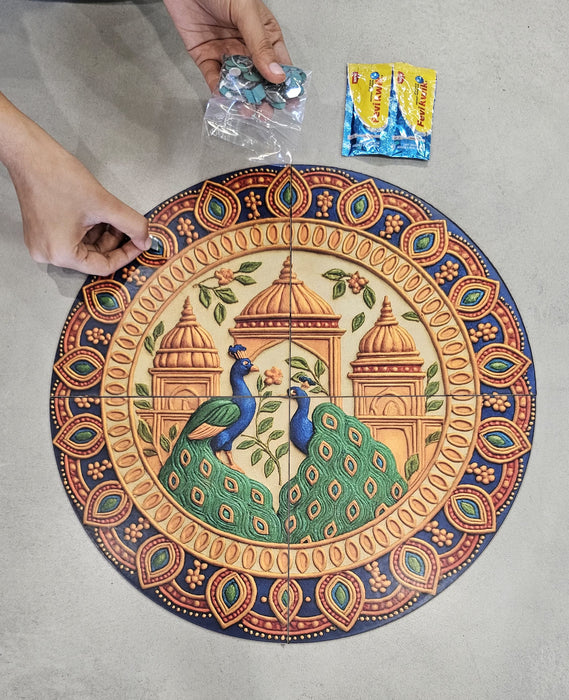 NO LED CANDLES India’s First 3D DIY Rangoli Kit with Mirror Design  | 17 Inch(Palace Peacock)