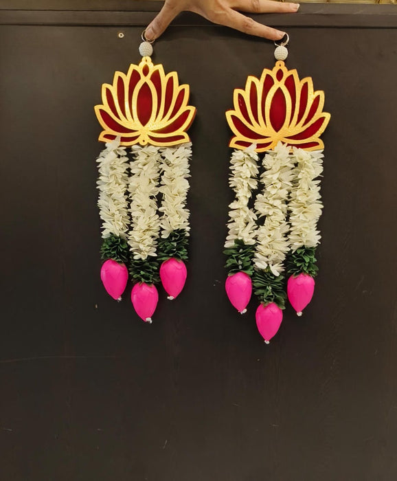 2 Pcs Kamal Hanging With Hook Wall Hangings Decoration, Door Side Décor hangings, Door Toran, Traditional Design for Home, Room, Mandir Décor Items, Pooja Décor, Diwali New Year decorative