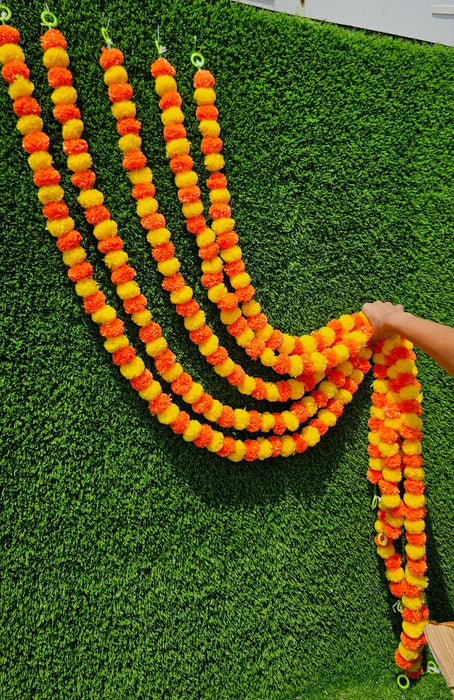 5 Pcs Artificial Genda Phool Garland – Ganga Jamna Galgota Marigold Mala, 60 Inch