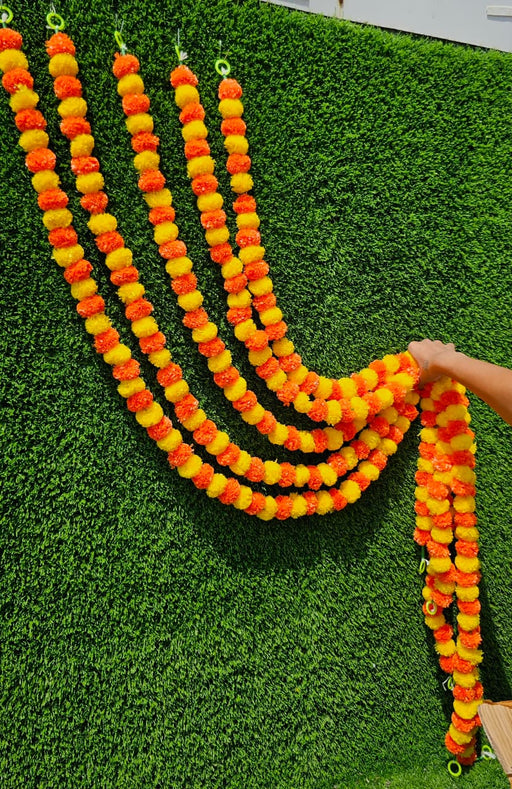 5 Pcs Artificial Genda Phool Garland – Ganga Jamna Galgota Marigold Mala, 60 Inch