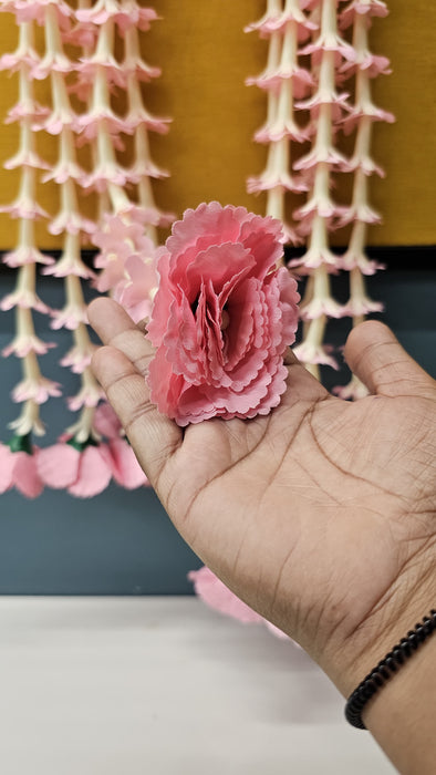 2 Pcs [10 Ladi] Dual Colour Carnation Side Hanging (25 Inch) | Rajnigandha & Galgota Flower Décor for Home, Diwali & Events