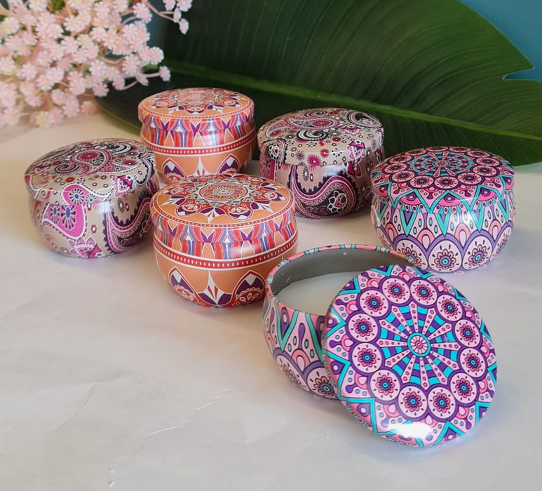 Tin Can Round Shape Aroma Scented Soy Wax Candle Gift Perfect for Candlelight Dinner, Home Decoration, Aroma Fragrance (Random Color, Pack of 6)