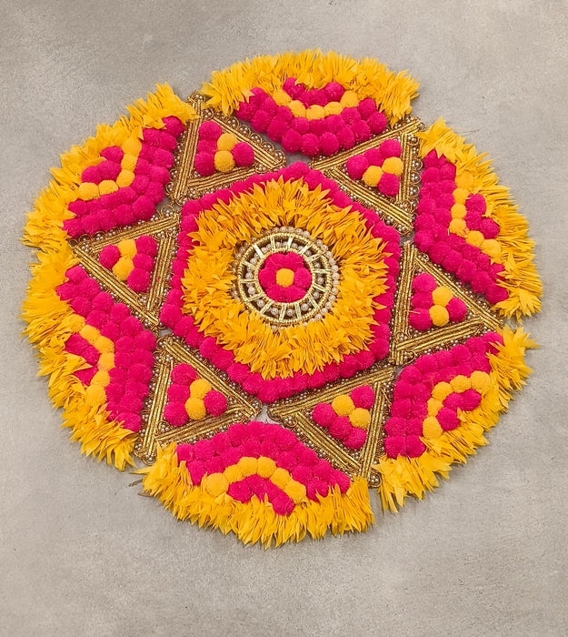 1 Piece Rajwadi Multi Colour Flower pompom Design Rangoli, Easy to Use. Just Set up with your own choice and make Rangoli for Floor Home Diwali Decoration DIY