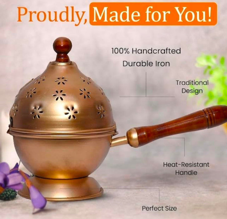 Combo Set of Dhoop Dani with Metal Lotus | Pooja, Home Purifying, Loban & Incense Burner, Diwali Décor