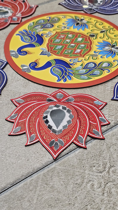 Peacock & Lotus Rangoli DIY Kit with Abhla & Glue total 16 inch after making