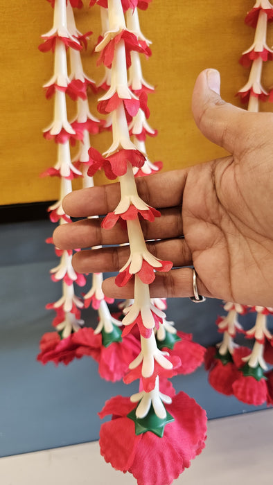 2 Pcs [10 Ladi] Dual Colour Carnation Side Hanging (25 Inch) | Rajnigandha & Galgota Flower Décor for Home, Diwali & Events
