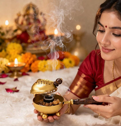 Premium Golden Metal Dhoop Dani for Pooja & Home Fragrance | Traditional Incense Burner with Elegant Finish